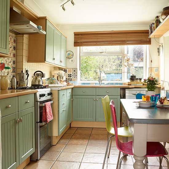 Sage green painted kitchen units | Traditional kitchen design ideas