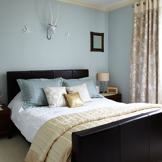 Duck egg blue bedroom with gold accents | Bedroom decorating | Style ...