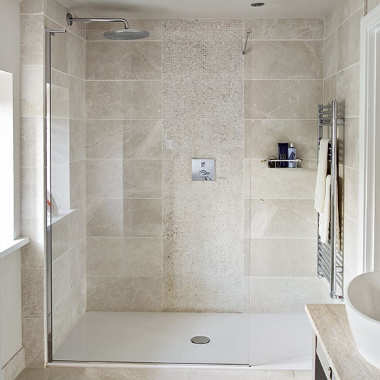 Neutral stone tiled shower room  Decorating  housetohome 