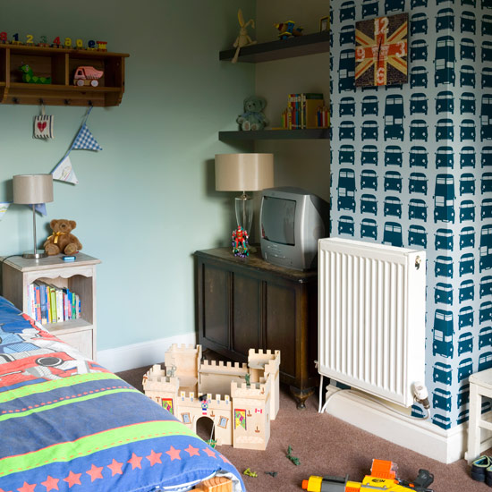 Boys' bedroom with feature wallpaper | Boys bedroom ideas ...