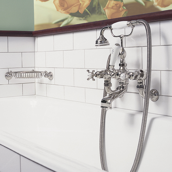 Wall-mounted bath shower mixer tap with handshower and cradle from ...