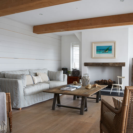 Coastal living room with white wood panelling | West Sussex country house | House tour | PHOTO GALLERY | Country Homes and Interiors | Housetohome.co.uk