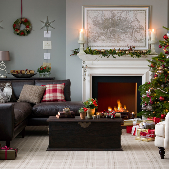 Traditional neutral festive living room | housetohome.co.uk