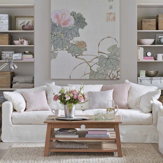 Living room with floral wallpaper feature wall | Traditional living ...
