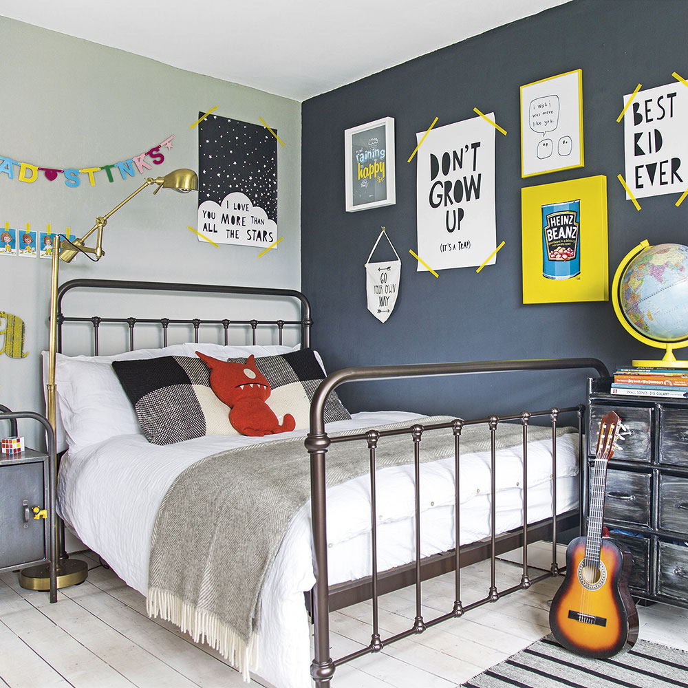 Modern childrens room with colourful wall art ...